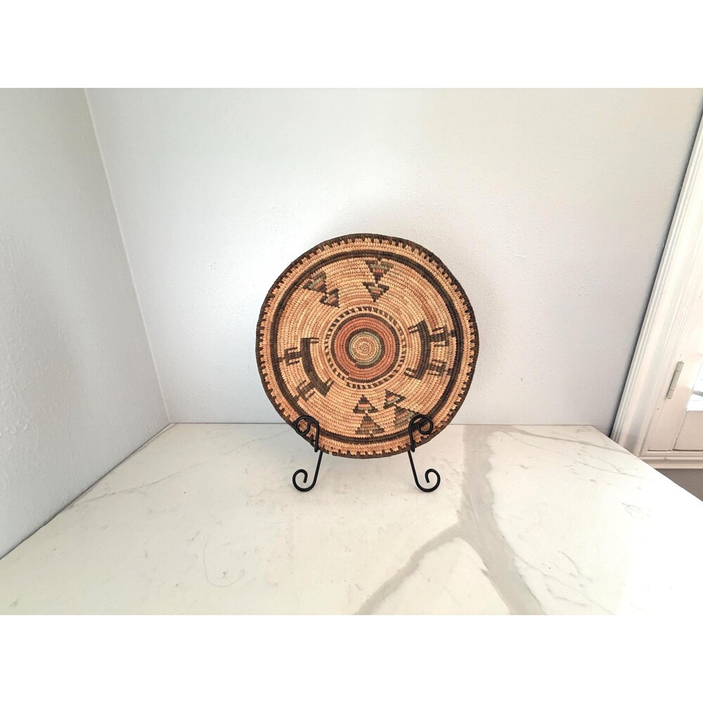 Vintage African Hausa Nigerian HandWoven Shallow 13" Basket Natural Fiber Weaved